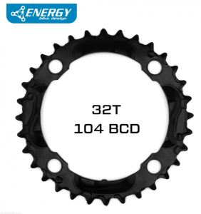 Звезда для велосипеда передняя Energy 32Т, BCD 104 черная 6-7-8-9-10