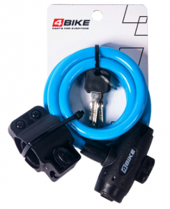 Велозамок противоугонный 4Bike 506, трос 10x1000 мм, с ключом, синий